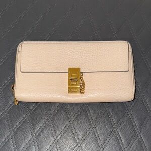Chloe Drew Cream Leather Zip Wallet